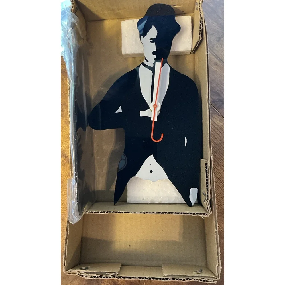 Charlie Chaplin Pendulum Swinging Legs Wall Clock Made in Taiwan in Box Fan Gift